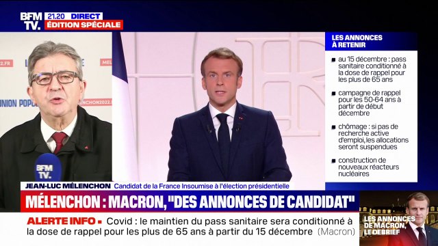 On a l'impression de participer à une primaire dont il serait le seul candidat : Jean-Luc Mélenchon réagit à l'allocution d'Emmanuel Macron