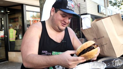 The Face Of Man Who Has Just Come Across The Biggest Burger He's Ever Eaten In His Life