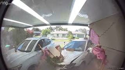 Video Doorbell Captures Car Crashing into Home