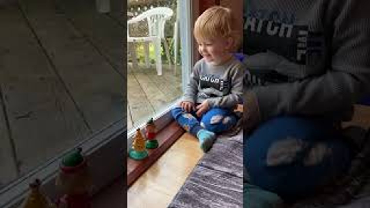 Toddler Dances With Solar-Powered Decorations