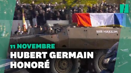 Download Video: Le cercueil d'Hubert Germain remonte les Champs Élysées sur le char 