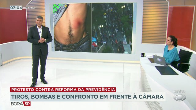 No meio dos tiros e bombas no protesto contra a reforma da previdência, uma servidora caiu e quebrou a perna, conforme o repórter Leonardo Zvarick mostra na reportagem