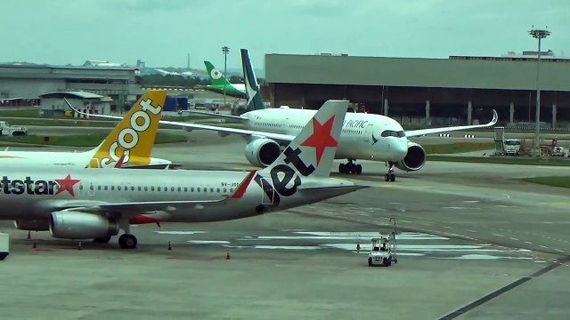 A350 CATHAY PACIFIC B-LRB taxiing after landing from Hong Kong
