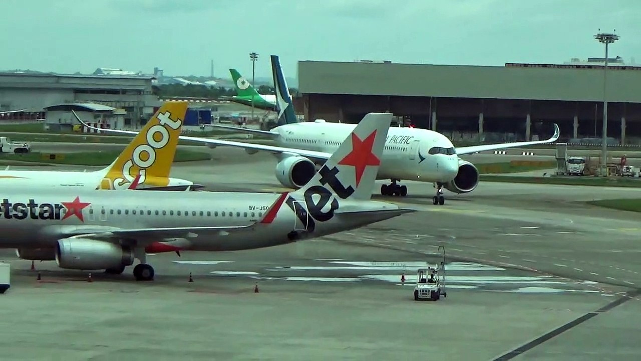 A350 CATHAY PACIFIC B-LRB taxiing after landing from Hong Kong