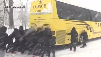 College Women's Basketball Players Push Stuck Bus in Philly