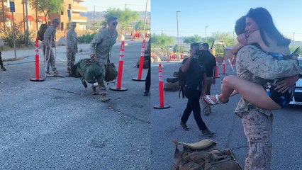 'There's no holding this lady back as she reunites with military husband after 9 months'