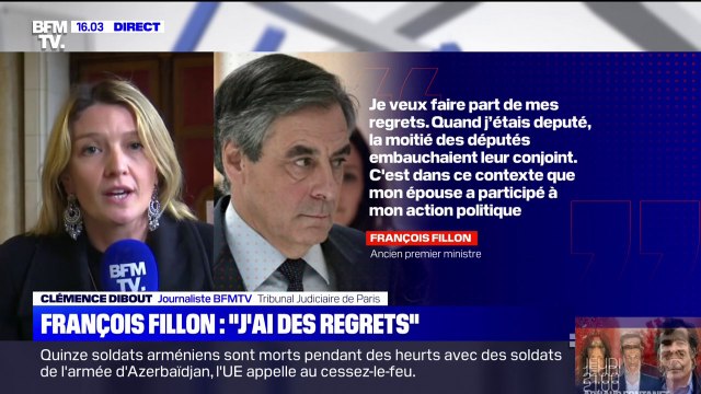 Soupçons d'emplois fictifs: François Fillon a fait part de ses regrets lors du procès en appel