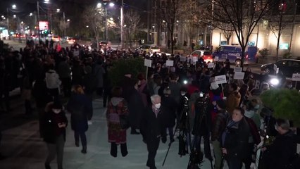 شاهد: نشطاء يحتجون ضد جدراية لراتكو ملاديتش المعروف "بسفاح البلقان" في بلغراد