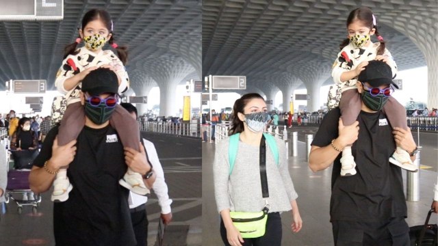 Inaaya Naumi Kemmu एयरपोर्ट पर पापा Kunal Khemu के कंधे पर दिखी बैठे; Watch video | FilmiBeat