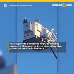 guila posa en camin de bomberos durante ceremonia del 9/11