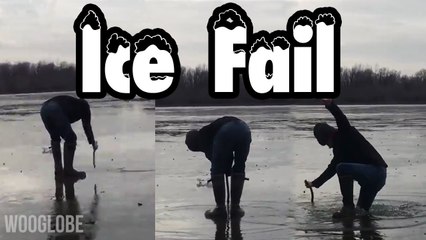 'Daring man partially falls through frozen lake after thin ice breaks '