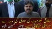 Provincial Minister Sindh Nasir Hussain Shah talks to media