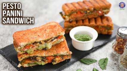 Pesto Panini Sandwich Recipe - 2 Ways | How To Make Sandwich On Tawa | Pesto Panini WIth Veggies