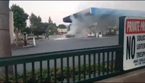 Lamborghini on fire sets Chevron gas station ablaze in Redwood City