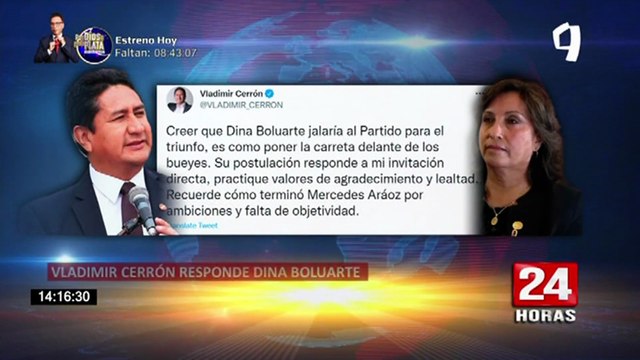 Vladimir Cerrón responde a Dina Boluarte: “Le pido que sea agradecida y no desleal”