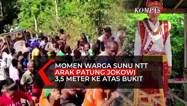 Warga Sunu NTT Gotong Royong Arak Patung Raksasa Jokowi ke Bukit