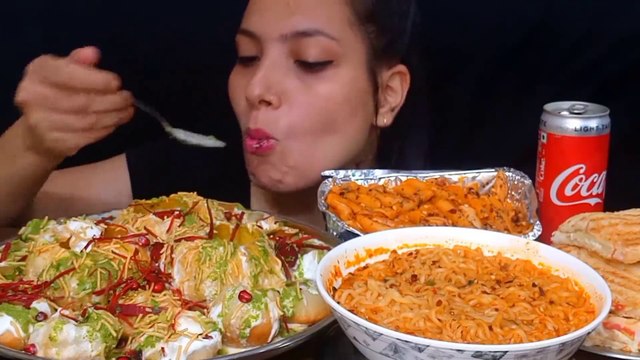 AsmrEating Dahi Golgappe, Raj Kachori, Soupy Noodles, Mix Sauce Pasta, Grilled Cheese Sandwich Mukbang| Foodie JD