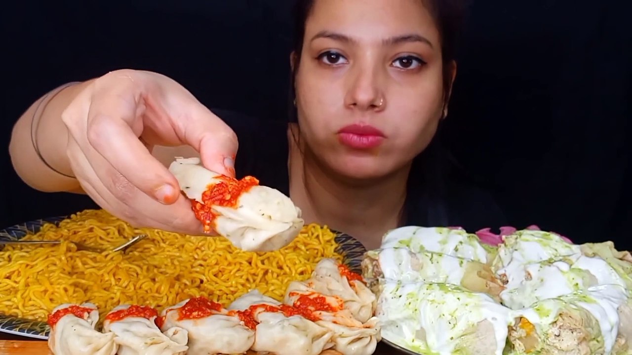 AsmrEating Maggi, Darzeling Momo, Malai Chaap Roll Mukbang   Huge Indian Street food Feasts Mukbang | Foodie JD