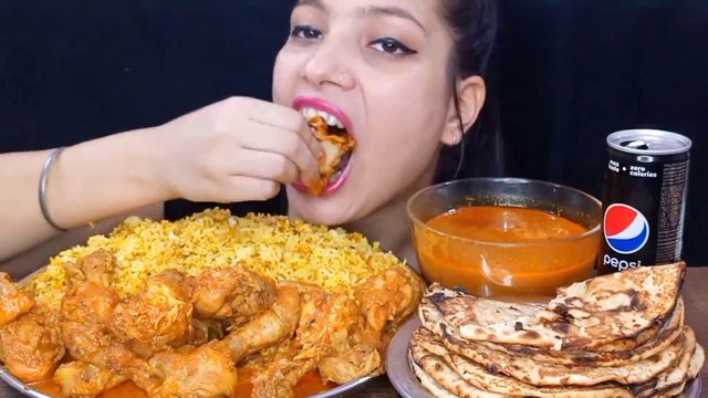 AsmrEating Spicy Chicken Curry, Tawa Masala Rice, Butter Roti Indian Food Eating Mukbang Big Bite | Foodie JD