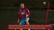 Alves looking energised in first Barca training session since return