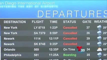 Cancelan vuelos en San Diego por tormenta invernal