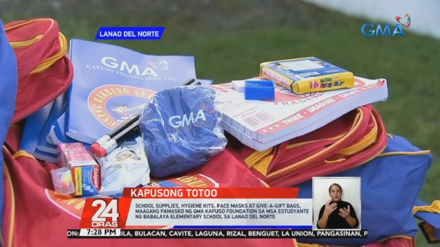 School supplies, hygiene kits, face masks at Give-A-Gift bags, maagang pamasko ng GMA Kapuso Foundation sa mga estudyante ng babalaya elementary school sa Lanao del Norte | 24 Oras