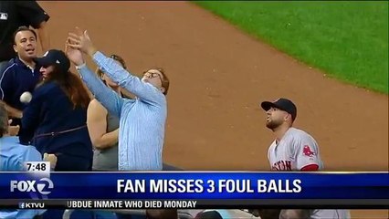 Yankee Fan Misses 3 Foul Balls