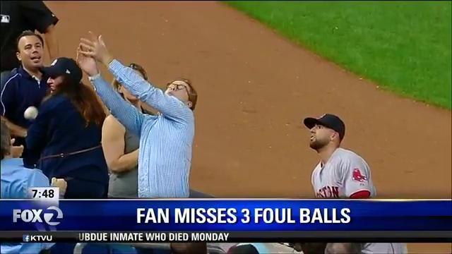 Yankee Fan Misses 3 Foul Balls