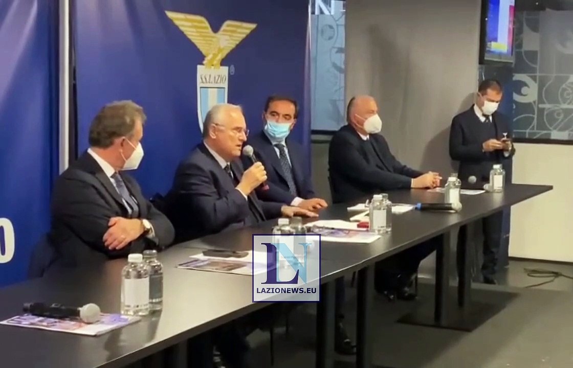 Lotito parla nella conferenza stampa di presentazione del "Progetto scuola di formazione post carriera"