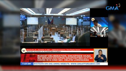 Budget deliveration, sinuspinde muna ng senado matapos magpositibo ulit sa COVID-19 si DND Sec. Delfin Lorenzana | UB