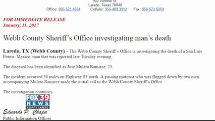 Webb County Sheriff's Office Investigate A Man's Death Near Highway 83