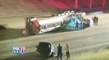 Tanker Truck Overturns On Dallas Highway