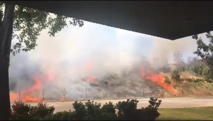Firefighters working brush fire near Hwy 237 in Mountain View