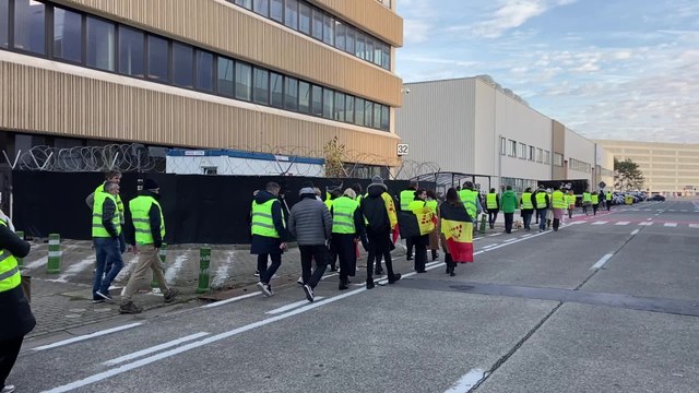 Le personnel de Brussels Airlines manifeste lors de la présentation du nouveau logo