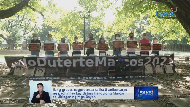 Ilang grupo, nagprotesta sa ika-5 anibersaryo ng paghimlay kay dating Pangulong Marcos sa Libingan ng mga Bayani | Saksi