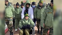 Image of the day: Rajnath Singh escorts 1962 war veteran to Rezang La war memorial