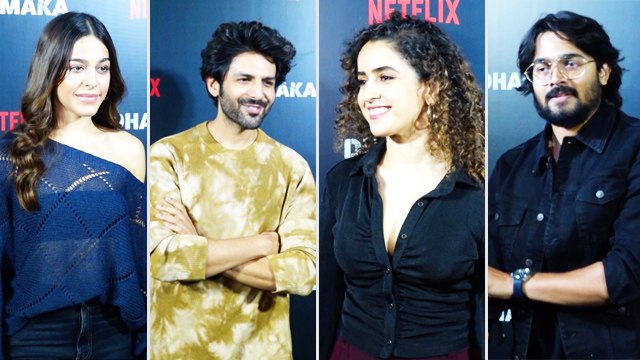 कार्तिक आर्यन, सान्या मल्होत्रा सहित कई सेलेब्स पहुंचे 'धमाका' के स्पेशल स्क्रीनिंग पर