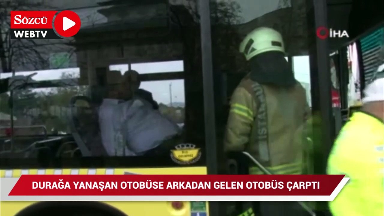Durağa yanaşan otobüse arkadan gelen otobüs çarptı