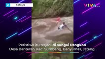 Detik-detik Penyelamatan Bocah yang Hanyut di Sungai Pangkon