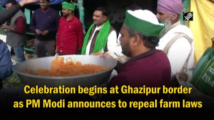 Celebrations begin at Ghazipur border as PM Modi announces to repeal farm laws