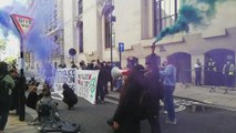 Smoke guns being set off outside the old bailey