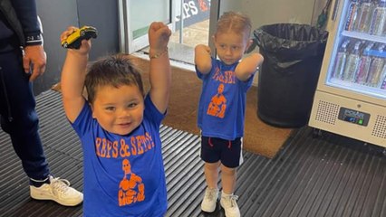 Two toddlers from Gravesend complete their own strongman challenge for charity