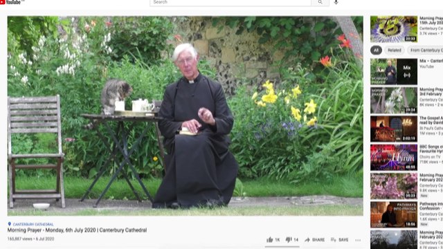 Famous cat that lives at Canterbury Cathedral steals the show in a live morning prayer