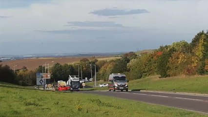 Wind turbine blades being transported on Sheppey