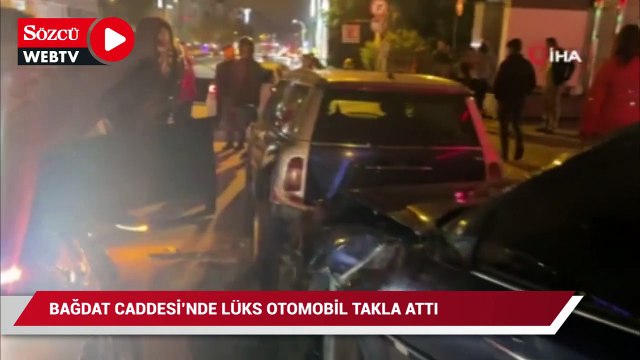 Bağdat Caddesi’nde Hız yapan lüks otomobil 4 araca çapıp takla attı