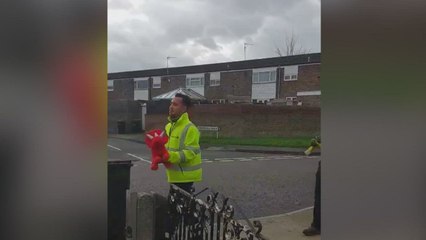 Adorable reaction from youngster as she receives birthday present from bin men