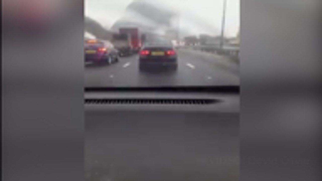 Footage shows icy roads causing multi-car accident on M20