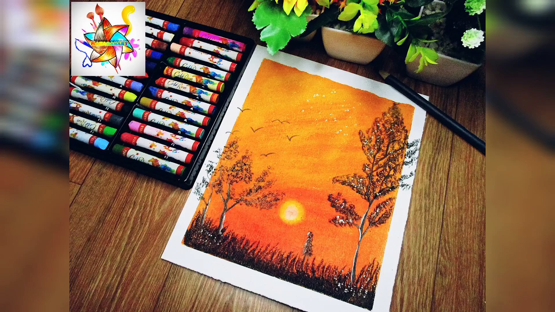 Autumn Oil Pastel Drawing