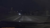 Car escapes near-miss with lorry driving on the wrong side of the road