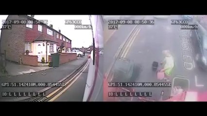 Dustman almost hit by van